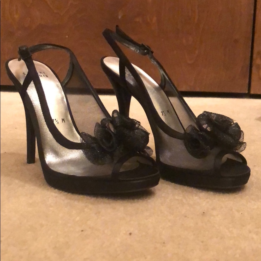 Stuart Weitzman Black Mesh Peep Toe Pumps